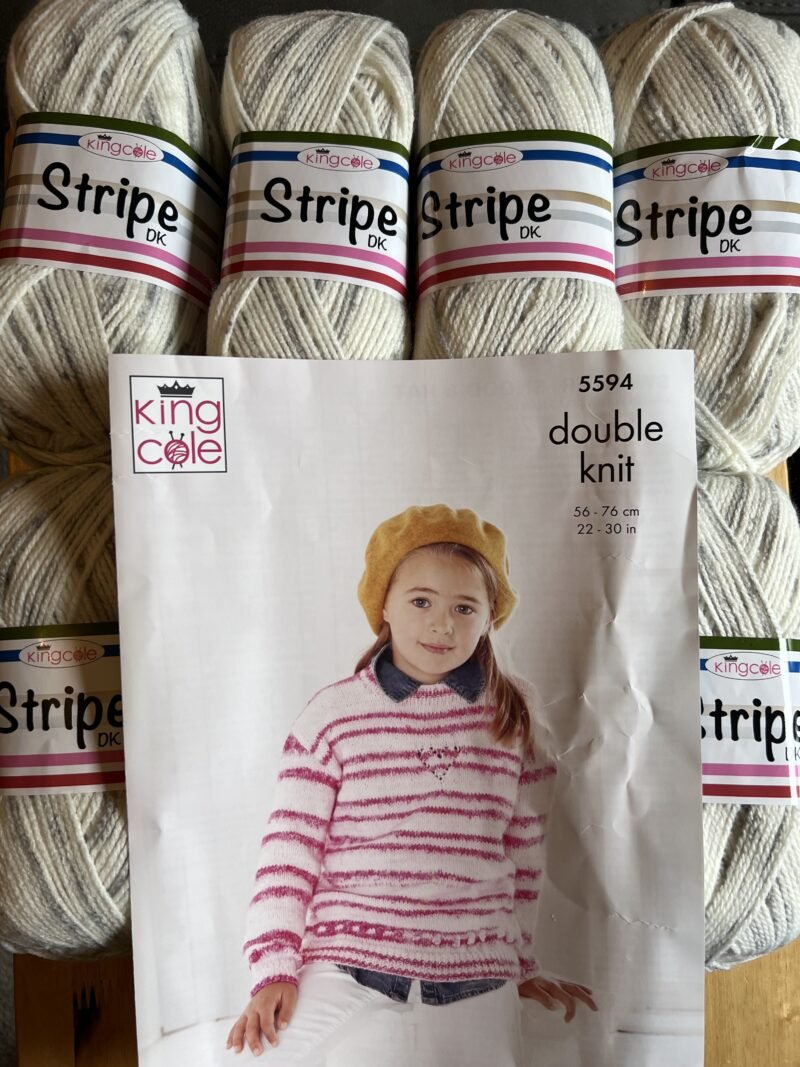 King Cole Stripe Dk 6 x 100g Grey Stripe shade + Free Pattern