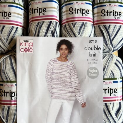 King Cole Stripe Dk Blue Stripe Shade 6 x 100g + Free Pattern