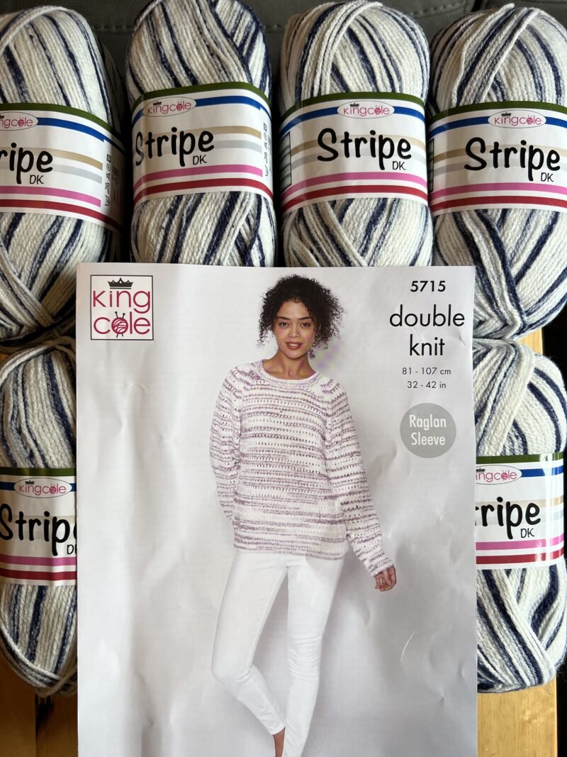 King Cole Stripe Dk Blue Stripe Shade 6 x 100g + Free Pattern