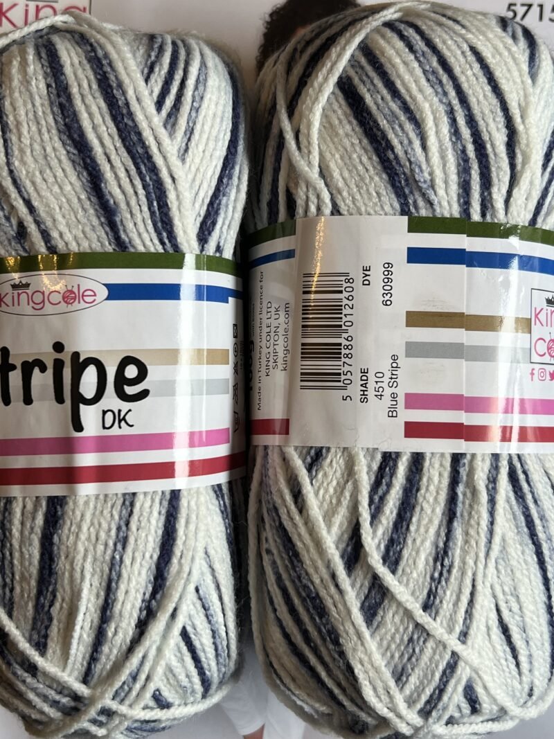King Cole Stripe Dk Blue Stripe Shade 6 x 100g + Free Pattern - Image 2