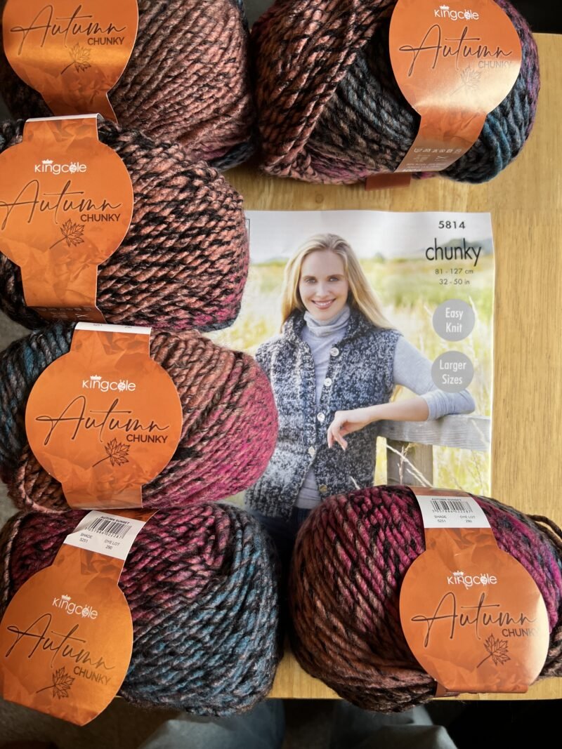 King Cole Autumn Chunky 6 x 100g Shade Autumn Sunset + Free Pattern