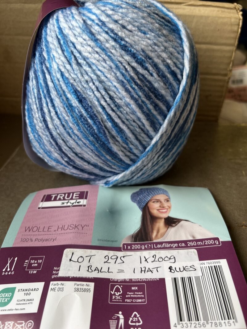 Lot 295 1 x 200g Chunky 1 ball = 1 Hat mixed blues