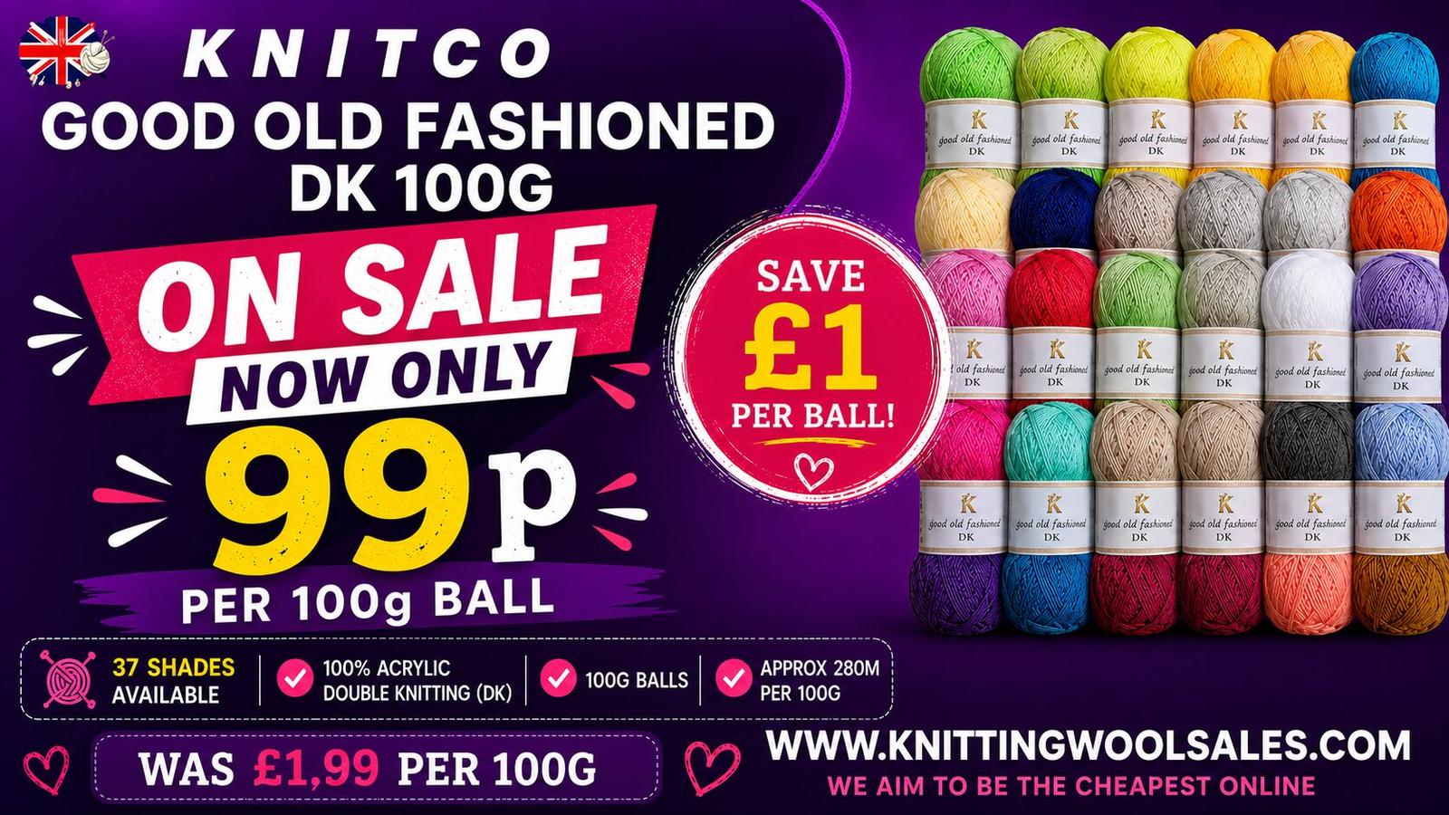 Knitting Wool Sales | We aim to be the cheapest 2 Knitco - Good Old Fashioned DK 100g